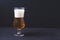 Beer glass tulip with homemade beer and foam on black background.Craft beer brewing from grain barley pale malt in process. Ale or