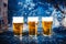 Beer glasses, draught light beers served in pub, restaurant or nightclub