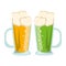 Beer glasses fresh alcoholic drinks