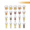 Beer glasses types colorful cartoon with editable stroke