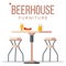 Beer House Furniture Vector. Brewery Wooden Table, Chairs, Beer Mug. Bar. Alcohol Party Design Element. Isolated Flat