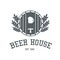 Beer house logo design in monochrome colors. Bar or pub label te