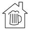 Beer house thin line icon. House and a glass of beer vector illustration isolated on white. Beer mug with foam and house