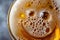 Beer Isolated Top View, Unfiltered Lager in Glass, Wheat Beer with Foam, Bubbles on Alcohol Drunk Mug Top