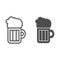 Beer line and solid icon. Beer mug illustration isolated on white. Alcohol pint glass with froth outline style design