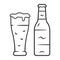 Beer linear icon. Uncorked bottle and glass of beverage. Bottled and draft lager. Alcoholic drink. Brewing. Pint of ale