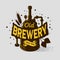 Beer Logo Emblem Print Design Brewery Equipment Boiling Installation. Artistic Cartoon Tatoo Style. Vector Graphic.
