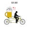 Beer lover. Beer mug on bicycle. Lovers of cycling tandem. Roman