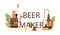 Beer maker typographic header. Craft beer production, brewing process