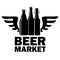 Beer Market logo.  Three silhouettes of beer bottles and wings
