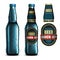 Beer-mock-up-set,blue bottle without a label, bottle with a label and a separate labels. Highly realistic illustration.