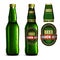 Beer-mock-up-set, green bottle without a label, bottle with a la