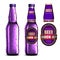 Beer-mock-up-set, violet bottle without a label, bottle with a l