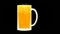 Beer in mug, animation of rising bubbles and foam. Background black.