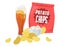 Beer mug and crispy potato chips, vector illustration. Light beer with crisps, salted fried potato slices. Snack food.