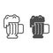 Beer mug with foam line and glyph icon. Lager glass with froth vector illustration isolated on white. Ale cup outline