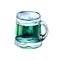 Beer mug with green beer for Saint Patrick day. Watercolor with splashing, drops for irish holiday