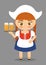Beer Oktoberfest girl cartoon costume icon. Germany. Vector grap