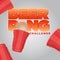 beer pong challange. modern style square size social media banner with flying glass and 3d text effect.