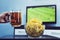 Beer potato chips and Sport on TV, A man raises a mug of dark beer celebrate the victory of his favorite team in the world Cup,