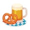 Beer Poured in Glass Mug Rested on Tray with Pretzel as Traditional Drink for Oktoberfest Celebration Vector