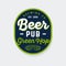 Beer Pub logotype. Green Hop Cone emblem. Composition from beautiful letters, green hop cones on rounded shape.