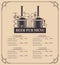 Beer pub menu with a price list in retro style