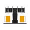 Beer pump, dispenser with taps and full glass beer mugs. Vector clipart. Illustration Ð¾n blank background.