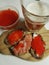 Beer  red caviar and salmon. Delicacy snack.