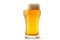 beer is seen in a full glass on a white background