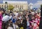 Beer-Sheva, ISRAEL - March 5, 2015: Children in carnival costumes catch the gifts on the Feast of Purim-