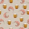 Beer with shrimps pattern. Cartoon vector background.