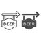 Beer signboard line and solid icon, Craft beer concept, hanging street banner for pubs sign on white background, sign