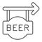 Beer signboard thin line icon, Craft beer concept, hanging street banner for pubs sign on white background, sign with
