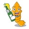 With beer steamed fresh raw shrimp on mascot cartoon