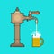 Beer tap and mug. Bartender equipment. Alcohol is bottled. Vector illustration