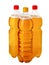 Beer on tap. These are three plastic bottles of natural draught beer in isolation on a white background. Assortment of