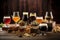 beer tasting glassware arranged on rustic background