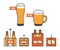 Beer theme icons set: glass, bottle, can.