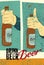 Beer typography vintage grunge poster. Hand hold a bottle of beer. Retro vector illustration.