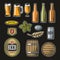 Beer vector flat icons set bottle, glass, barrel, pint