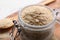 Beer yeast flakes on white wooden table, closeup