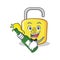 With beer yellow lock character mascot
