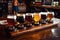 beertasting flight with a variety of different craft beers to try