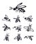 Bees Black Vector Illustrations Isolated objects Hand drawing Sketch style