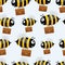 Bees with briefcases. Vector seamless pattern background