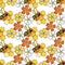 Bees and flowers and honeycomb seamless pattern Vector on orange background.