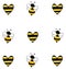 Bees and hearts. The stripes are black and yellow. A pattern of hearts. Insects.
