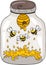 Bees and honey closed on transparent glass jar