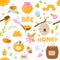 Bees honey seamless pattern. Healthy natural bee products, funny cartoon items, apiary and wild hives, honeycombs and